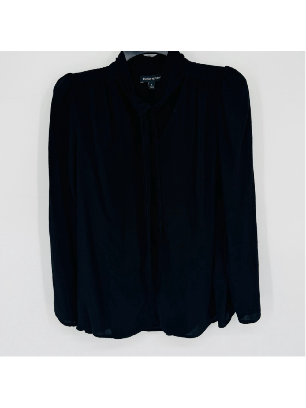 Banana Republic Black Tie Neck Long Sleeve Blouse L